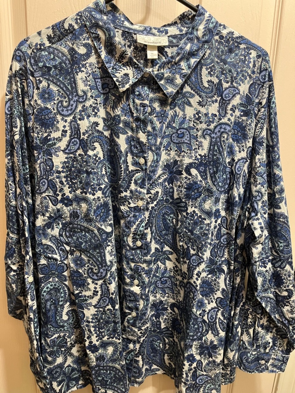 Dressbarn Blue Paisley Casual Button-Down Shirt